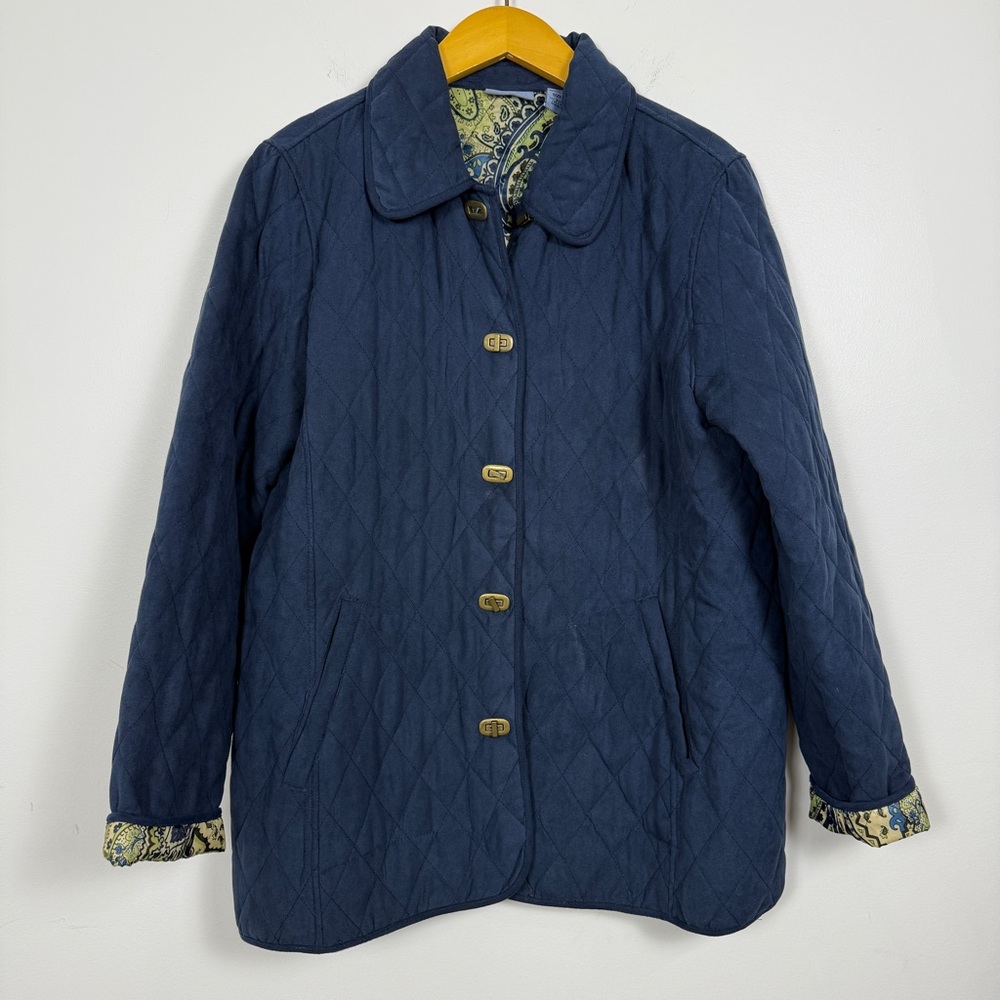 Blassport Quilted Jacket Large L Blue Paisley Lined Lightweight Coat